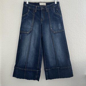 Baby Phat Jeans Juniors 7 Wide Leg Crop Dark Wash Denim Cat Logo Distressed Y2K